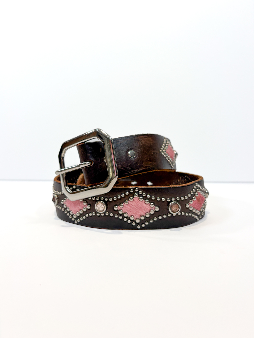 PF-1069 Joed Western Cowboy Cowgirl Pink Pony Calf Hair Rhinestone Belt